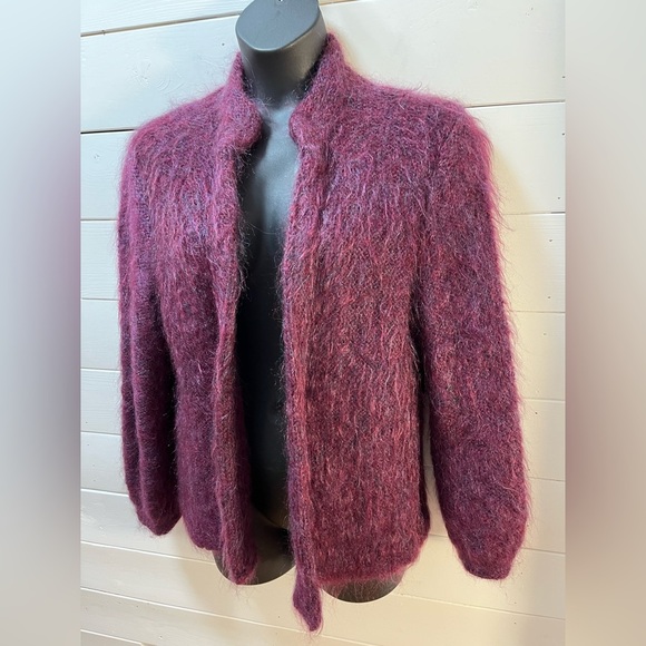 Handmade Wool-Blend Cardigan Burgundy Size L/XL (no tag, refer to measurements) - Picture 6 of 8
